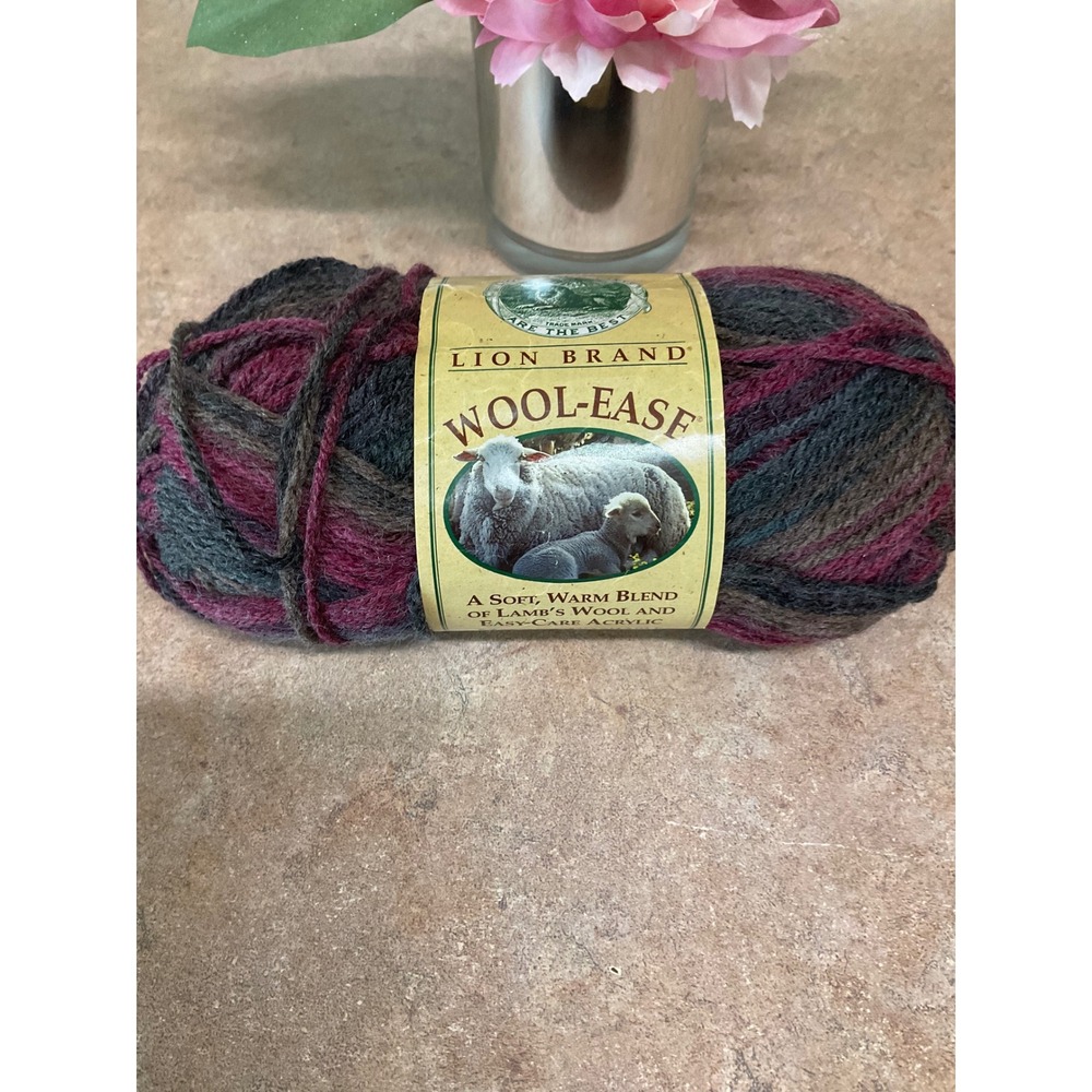 Lion Brand Wool-Ease Yarn Country 231 Variegated Burgundy Grey Brown 2.5oz 162yd